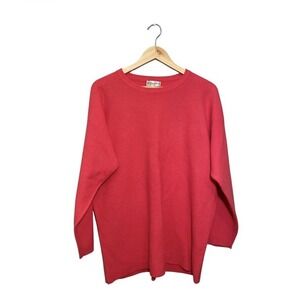 INTERIM Lambswool Angora Rabbit Hair Sweater Women's Large Crew Pink